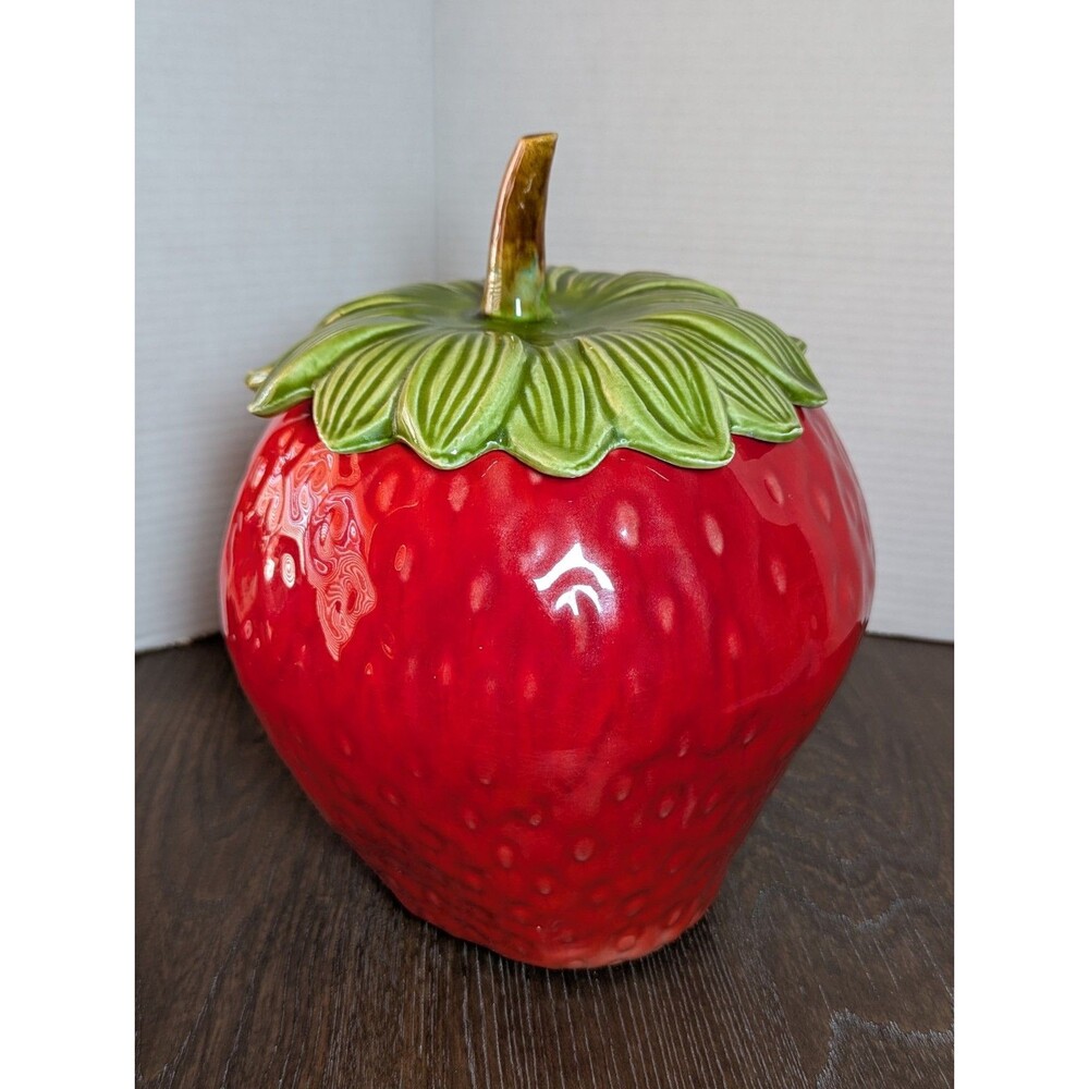 VTG Strawberry Cookie Jar California Pottery 8411 Red Glazed Large 10.5in Fruit